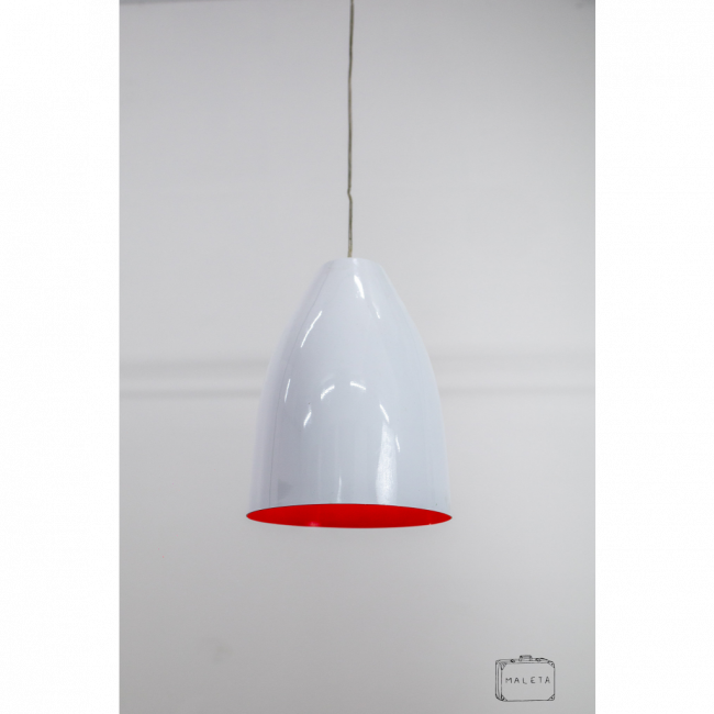 LUMINÁRIA PENDENTE CÔNICA BRANCA INTERIOR VERMELHO