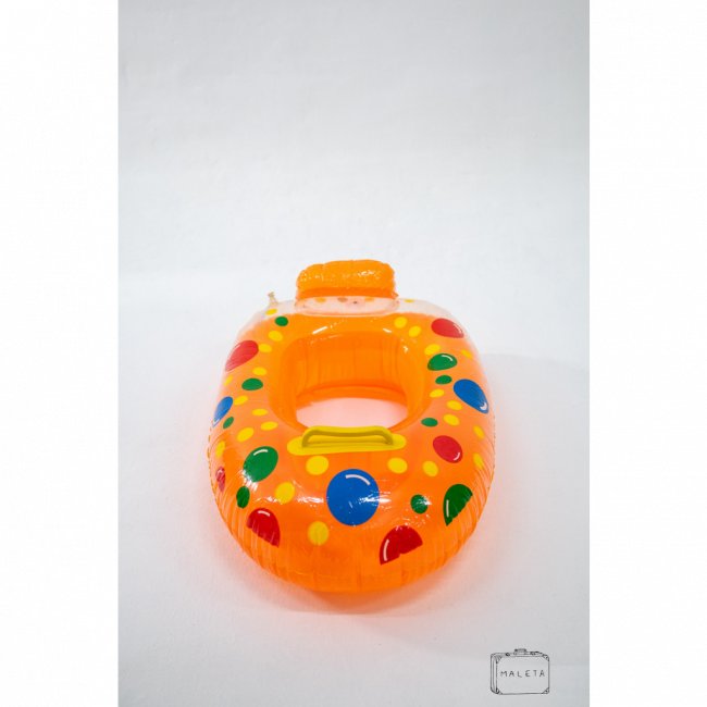 BÓIA INFANTIL LARANJA COM BOLINHAS COLORIDAS E APOIO PARA CABEÇA - 0,59X0,40