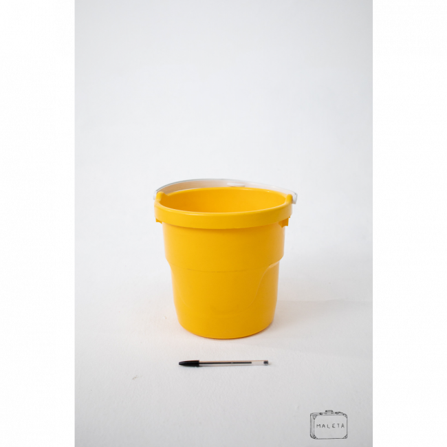 BALDE DE AREIA AMARELO ALÇA BRANCA 