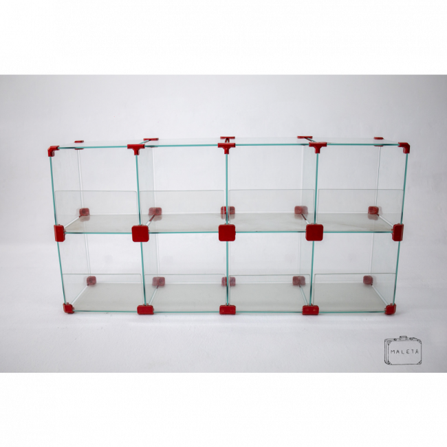 VITRINE VIDRO DETALHES VERMELHO - L0,81XP0,22XA0,43