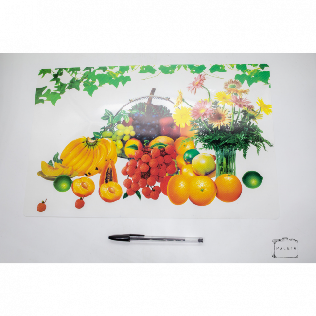 JOGO AMERICANO ESTAMPA FRUTAS COM BUQUÊ DE FLORES
