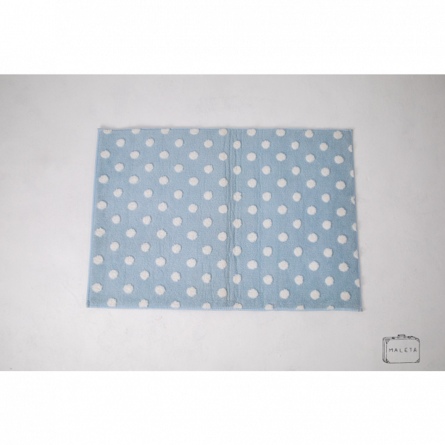 TAPETE INFANTIL RETANGULAR AZUL BOLINHAS BRANCAS - 0,70X1,00