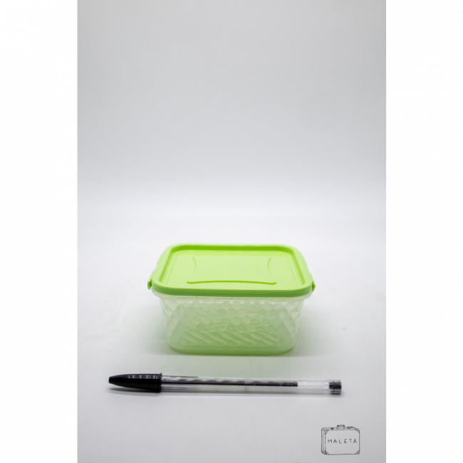 POTE PLÁSTICO QUADRADO TRANSPARENTE MARTELADO COM TAMPA VERDE LIMÃO