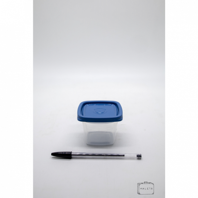 POTE PLÁSTICO QUADRADO TRANSPARENTE COM TAMPA AZUL