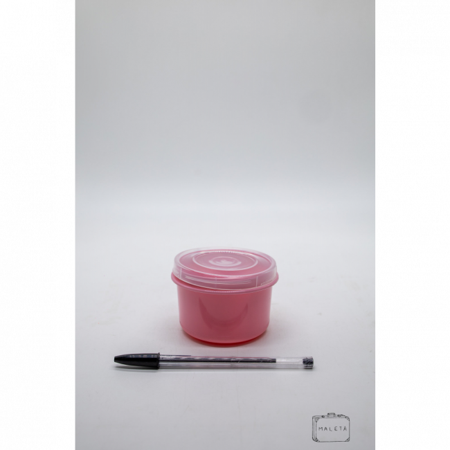 POTE PLÁSTICO REDONDO ROSA COM TAMPA TRANSPARENTE