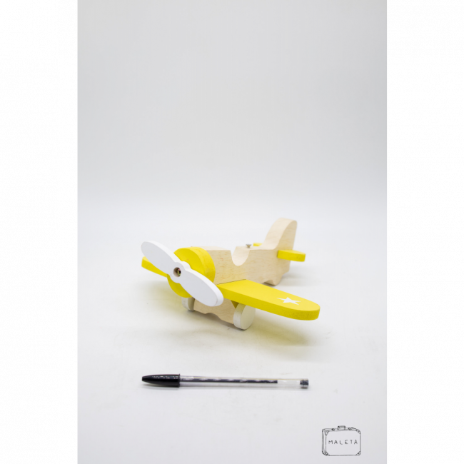 AVIÃO MADEIRA DETALHES AMARELO 