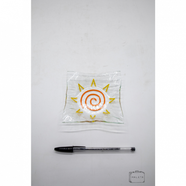PORTA-OBJETOS QUADRADO VIDRO ORGÂNICO DESENHO SOL