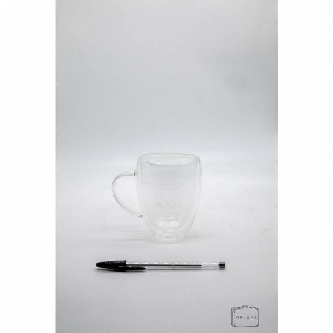CANECA DE VIDRO DUPLA TRANSPARENTE