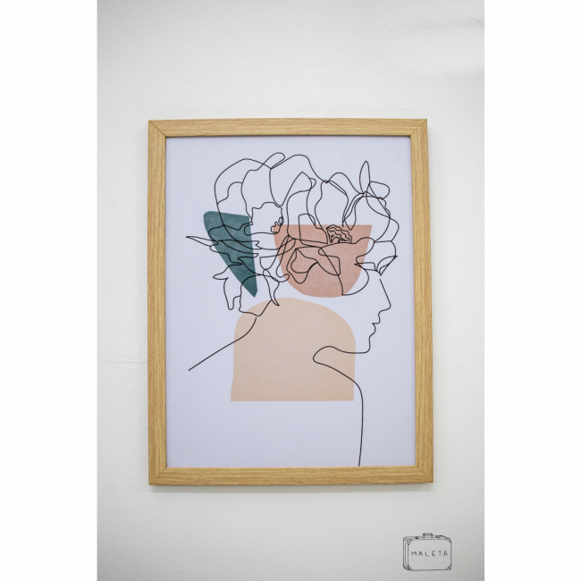 QUADRO MULHER FLORES NA CABEÇA - 33X43