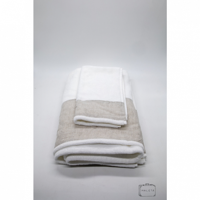 KIT TOALHA DE BANHO + TOALHA DE ROSTO INFANTIL BRANCA COM DETALHE CINZA - LS