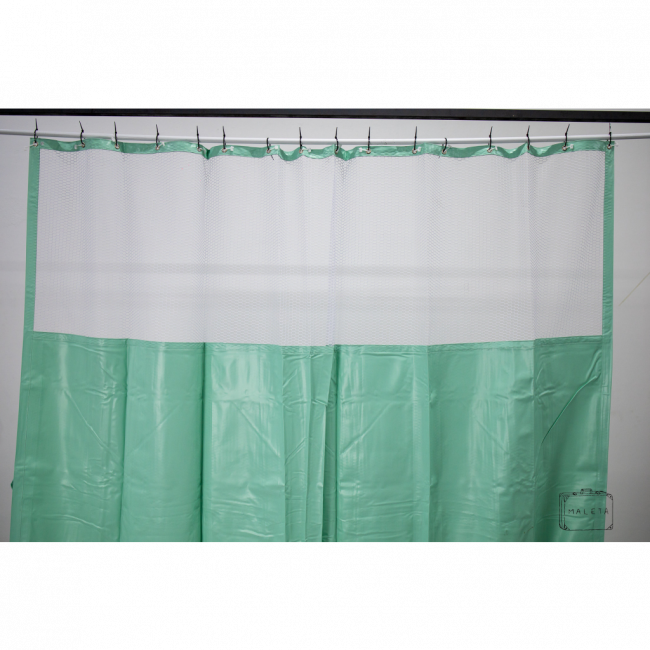 CORTINA PLÁSTICO HOSPITALAR VERDE TELA BRANCA PARA TRILHO - 1,40X2,65