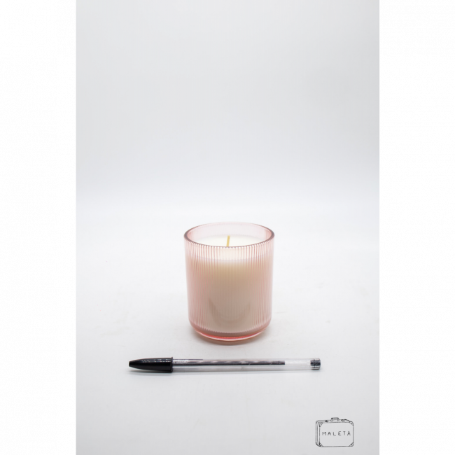 VELA AROMÁTICA POTE VIDRO ROSA CANELADO
