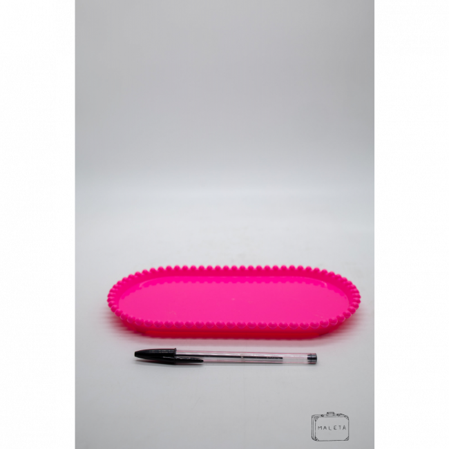 BANDEJA ACRÍLICO OVAL PINK BORDA DE BOLINHAS