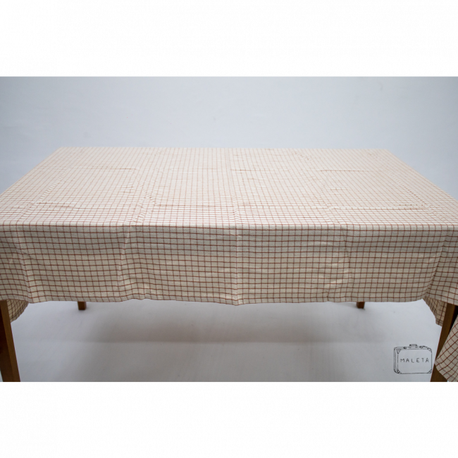 TOALHA DE MESA BEGE QUADRICULADA VINHO CASALINGO - 2,20X1,60