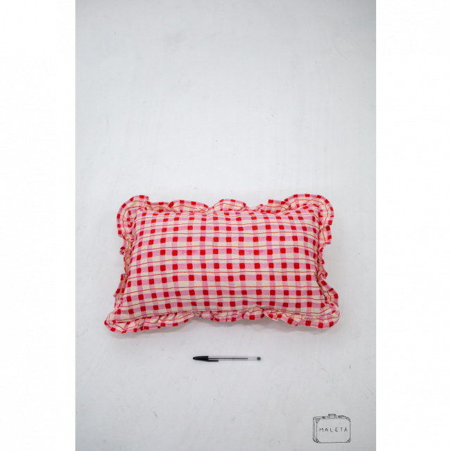 ALMOFADA XADREZ VERMELHA/ROSA/BRANCA - 50X30