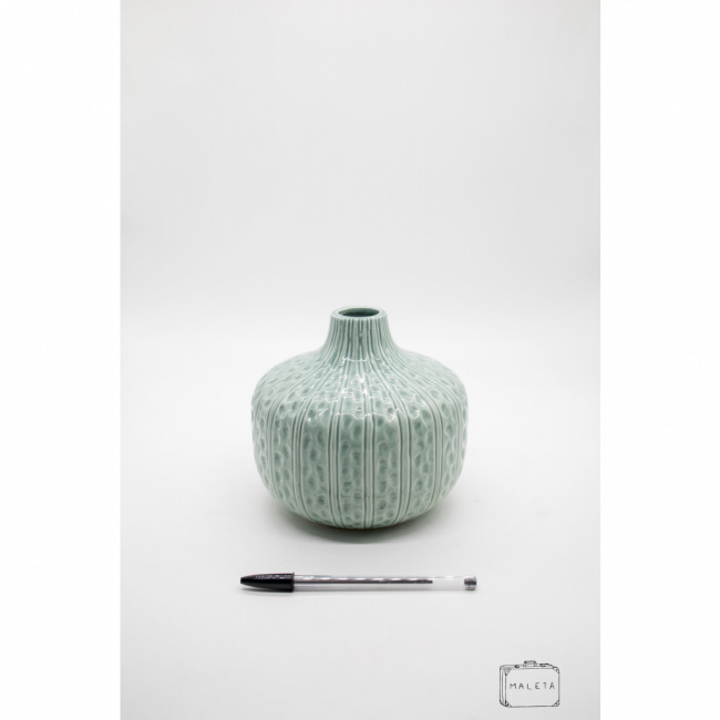 VASO CERÂMICA BOJUDINHO VERDE MENTA COM TEXTURAS
