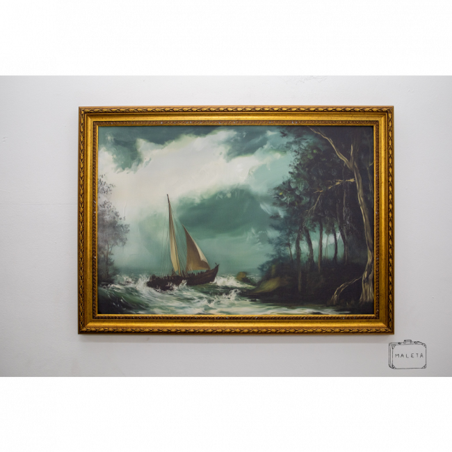 QUADRO BARCO COM ÁRVORES - 90X66
