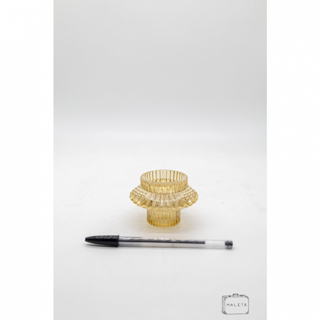 PORTA-VELA DE VIDRO DOURADO CANELADO