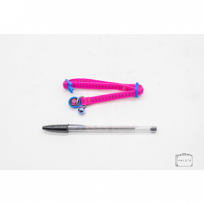 COLEIRA PARA ANIMAL DE ESTIMAÇÃO ROSA NEON COM DETALHES AZUL