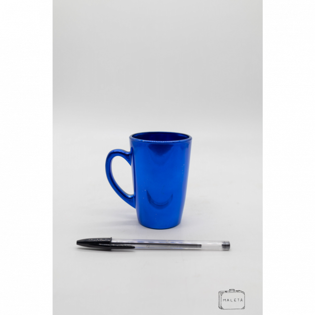 CANECA DE VIDRO AZUL METÁLICA