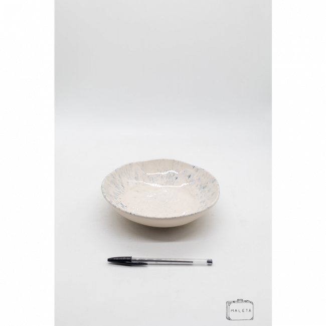 BOWL DE CERÂMICA CREME COM DETALHES AZUL - MÉDIO