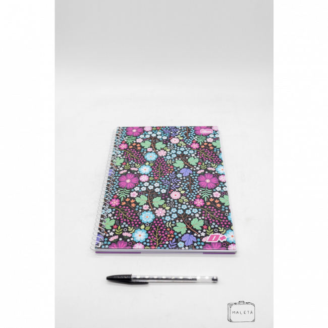 CADERNO A4 COM ESTAMPA DE FLORES E ESPIRAL