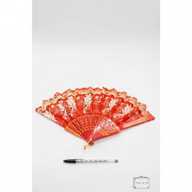 LEQUE VERMELHO COM ESTAMPA BRANCA E DETALHES DOURADOS