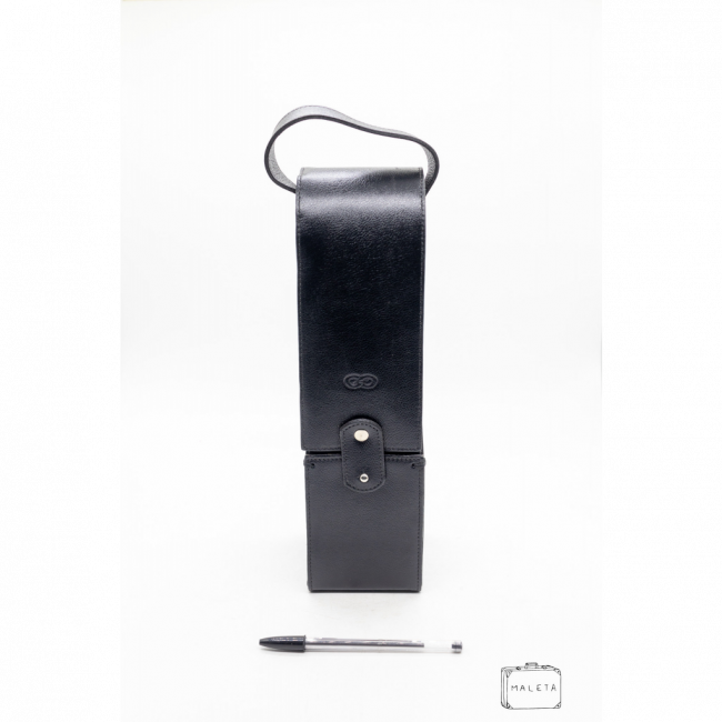 PORTA-VINHO DE COURO PRETO