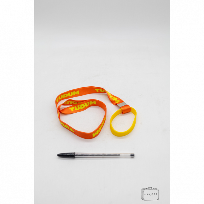 SUPORTE PARA COPO AMARELO COM CORDÃO LARANJA \