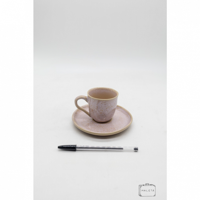 XÍCARA COM PIRES PARA CAFÉ DE CERÂMICA ROSA COM PINTINHAS - LS