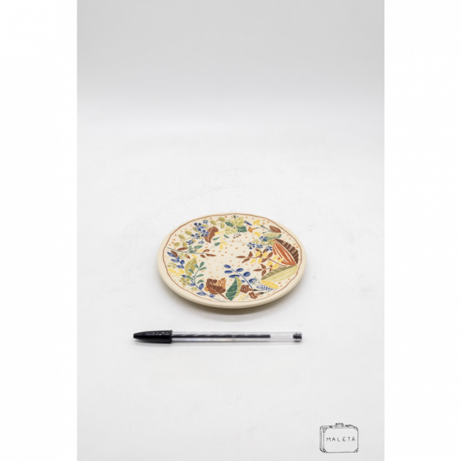 PRATO DECORATIVO CREME COM DESENHO COLORIDO - LS