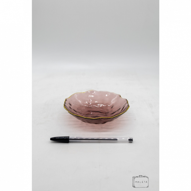 BOWL DE VIDRO MARTELADO ROXO COM BORDA DOURADA - LS