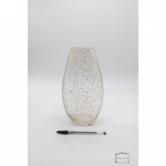 VASO DE VIDRO MARTELADO ALTO COM DETALHES DOURADOS - LS