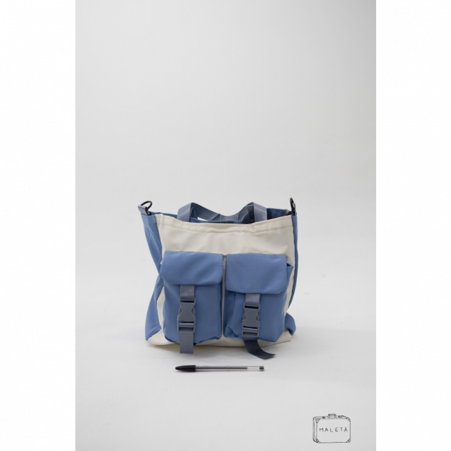 BOLSA TACTEL AZUL CLARO COM BRANCO
