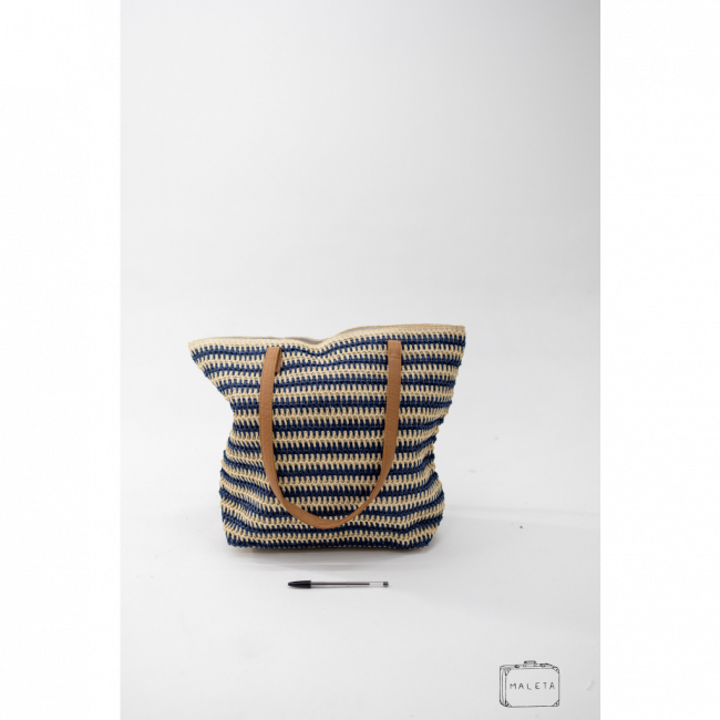 BOLSA DE PRAIA AZUL/CRU ALÇA MARROM