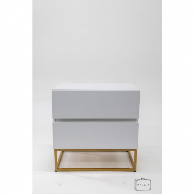 MESA DE CABECEIRA BRANCA PÉ DOURADO COM DUAS GAVETAS - L0,60XP0,37XA0,60 - LS