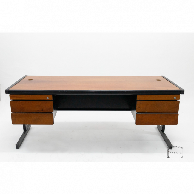 MESA DE ESCRITÓRIO MADEIRA ESCURA QUATRO GAVETAS - L2,80XP0,74XA0,70