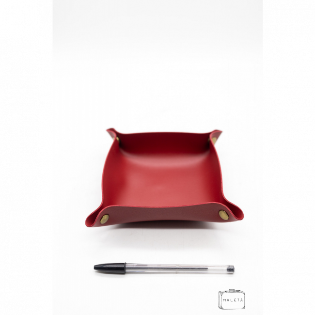 PORTA-OBJETOS QUADRADO COURO VERMELHO