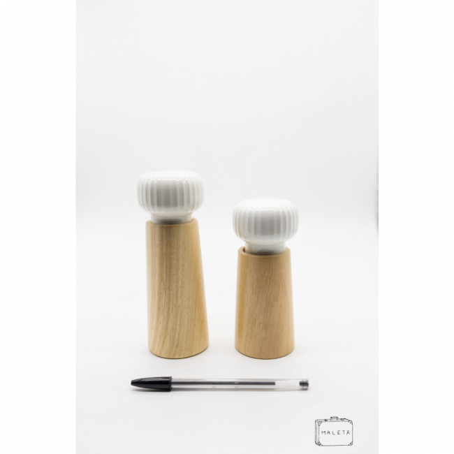 SALEIRO E PIMENTEIRO BAMBU COM TAMPA BRANCA