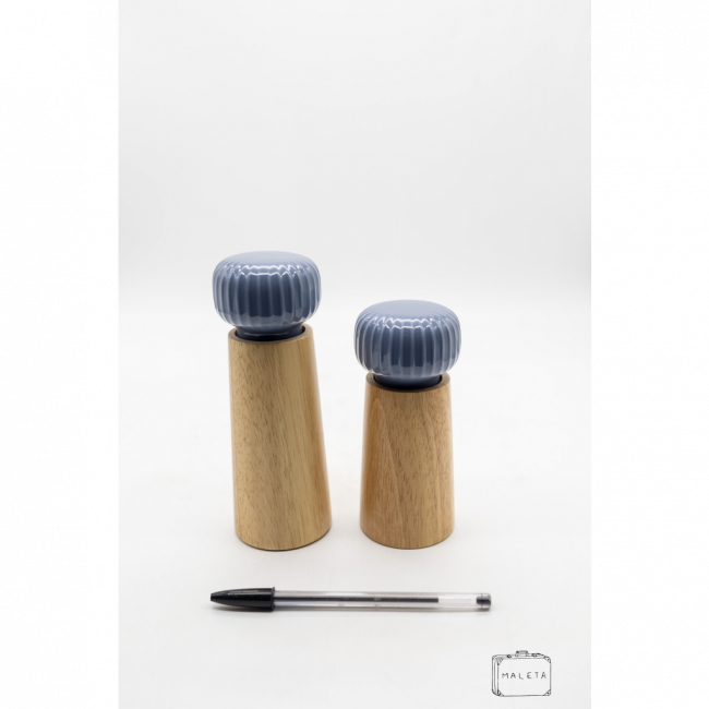 SALEIRO E PIMENTEIRO BAMBU COM TAMPA AZUL