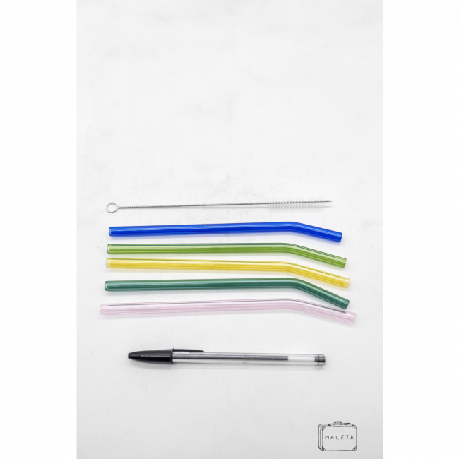 CANUDO DE VIDRO COLORIDO COM ESCOVINHA PARA LIMPEZA (12 PEÇAS)