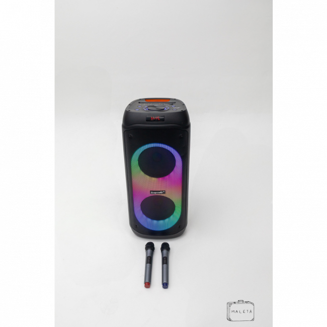 CAIXA DE SOM PORTÁTIL LED RGB COM 02 MICROFONES E CONTROLE