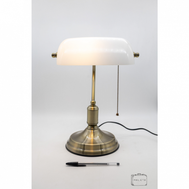 LUMINÁRIA DE MESA BIBLIOTECA AÇO ESCOVADO CÚPULA BRANCA