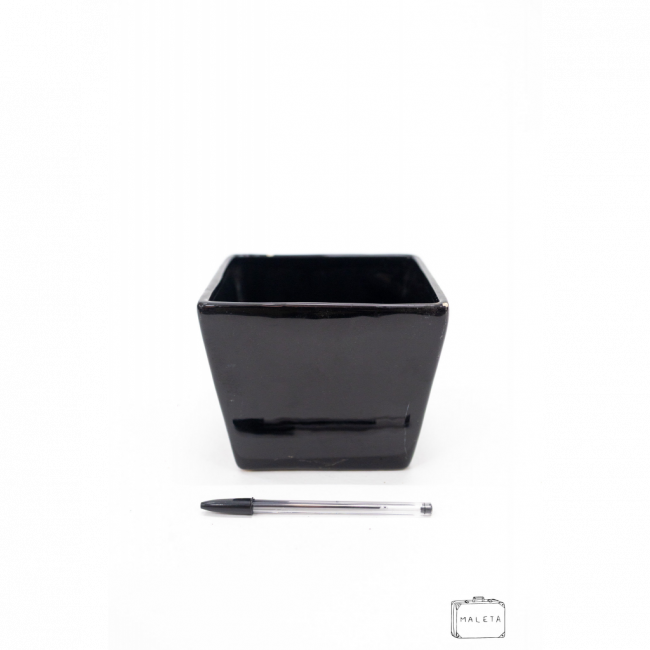 CACHEPÔ DE CERÂMICA QUADRADO PRETO BRILHANTE