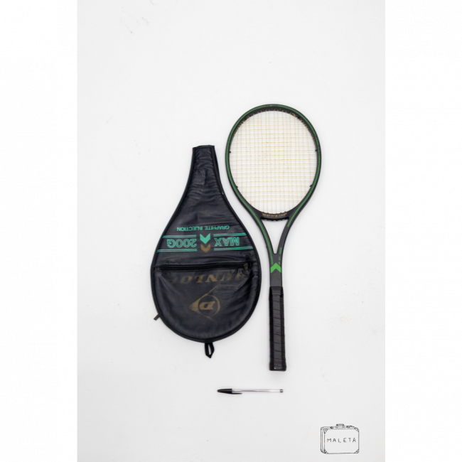 RAQUETE DE TÊNIS PRETA DETALHE VERDE COM CASE (DUNLOP)