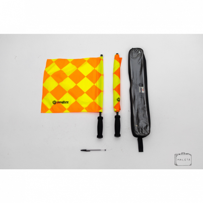 KIT COM 02 BANDEIRINHAS DE ÁRBITRO (LARANJA/AMARELO) CABO PRETO COM CASE (03 PEÇAS)