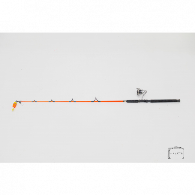VARA DE PESCA LARANJA NEON (CORMORAN) COM MOLINETE PRATA E PRETO – A1,67