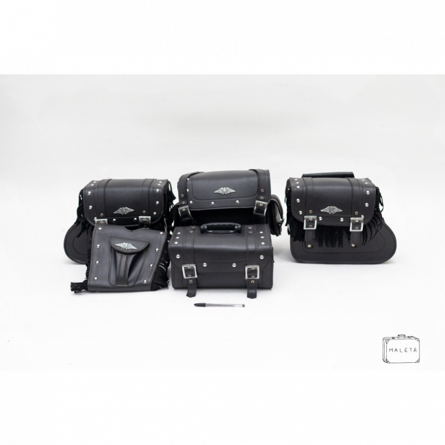 CONJUNTO BOLSA PARA MOTO COURO PRETA (WAL CUSTOM) - 05 PEÇAS