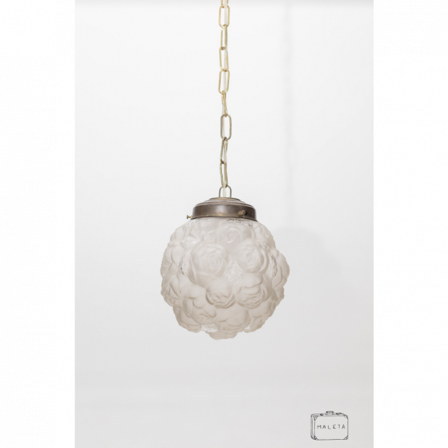 LUMINÁRIA PENDENTE CÚPULA VIDRO TEXTURA FLOR ROSA