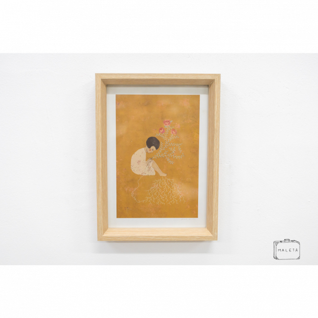 QUADRO MULHER SENTADA VESTIDO BRANCO - 24X32